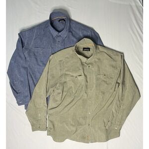 Orvis Chambray Work Shirts Men's SZ 2XL Blue Beige Long Sleeve Button Up Lot X2